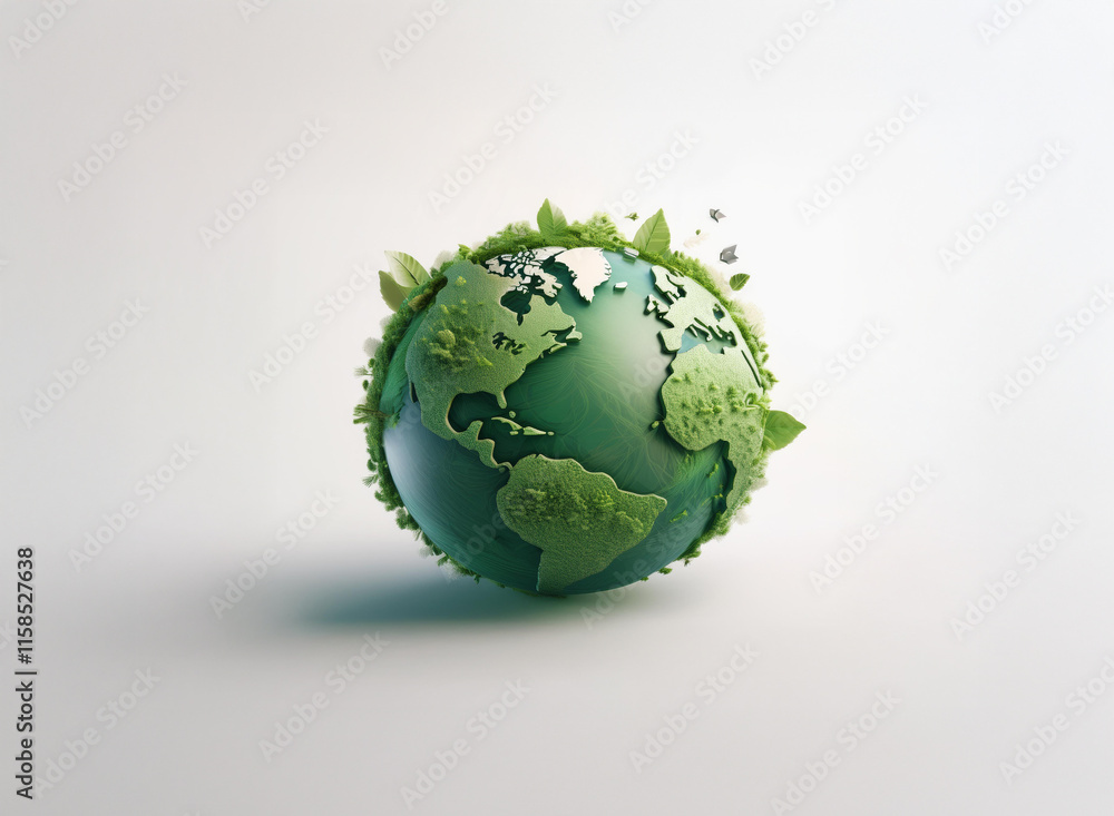 A vibrant green globe, adorned with lush leaves, symbolizes environmental conservation and the planet's delicate ecosystem. The image promotes ecological awareness and sustainable practices. A vibrant green globe, adorned with lush leaves, symbolizes environmental conservation and the planet's delicate ecosystem. The image promotes ecological awareness and sustainable practices.