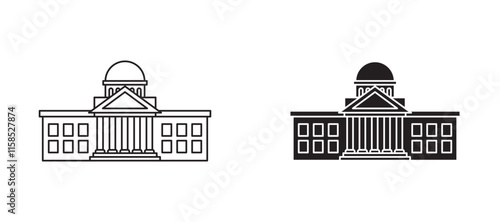 Government building icons in outline and fill. vector illustration for ui.