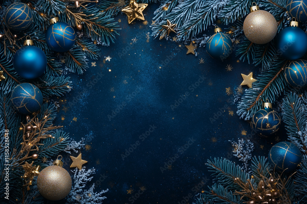 Elegant Christmas and New Year Banner with Blue Baubles, Golden Stars, Frosted Pine Branches, and Festive Holiday Copy Space for Seasonal Invitations and Web Design
Elegant Christmas and New Year Banner with Blue Baubles, Golden Stars, Frosted Pine Branches, and Festive Holiday Copy Space for Seasonal Invitations and Web Design