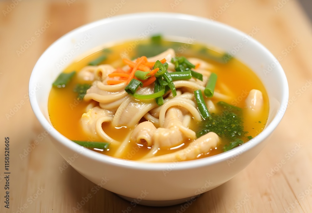 Asian soup noodles and chicken in bowl Asian soup noodles and chicken in bowl