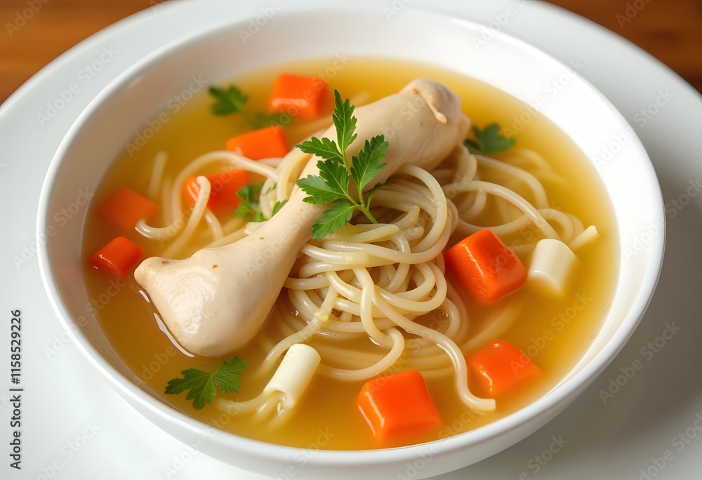 Asian soup noodles and chicken in bowl Asian soup noodles and chicken in bowl
