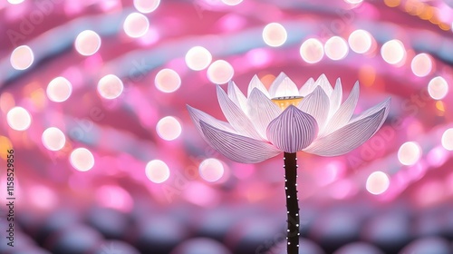 Lotus floral abstract background idea. A beautiful lotus flower blooms amidst soft, colorful bokeh lights, symbolizing serenity. photo