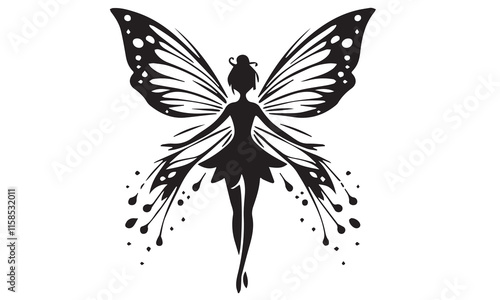 Flying fairy silhouette. Little creature with wings. Magical fairy logo.