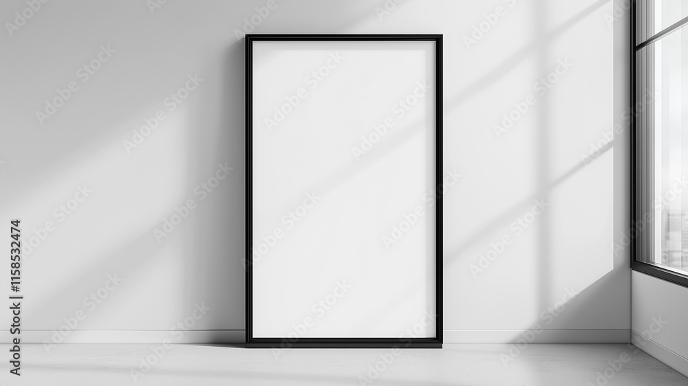 Black rim frame blank white near window with shadow frame mockup for picture Black rim frame blank white near window with shadow frame mockup for picture