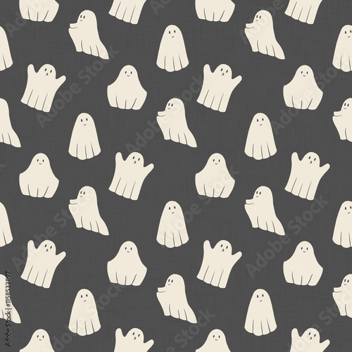 Cute flying Halloween ghosts are flying on the black