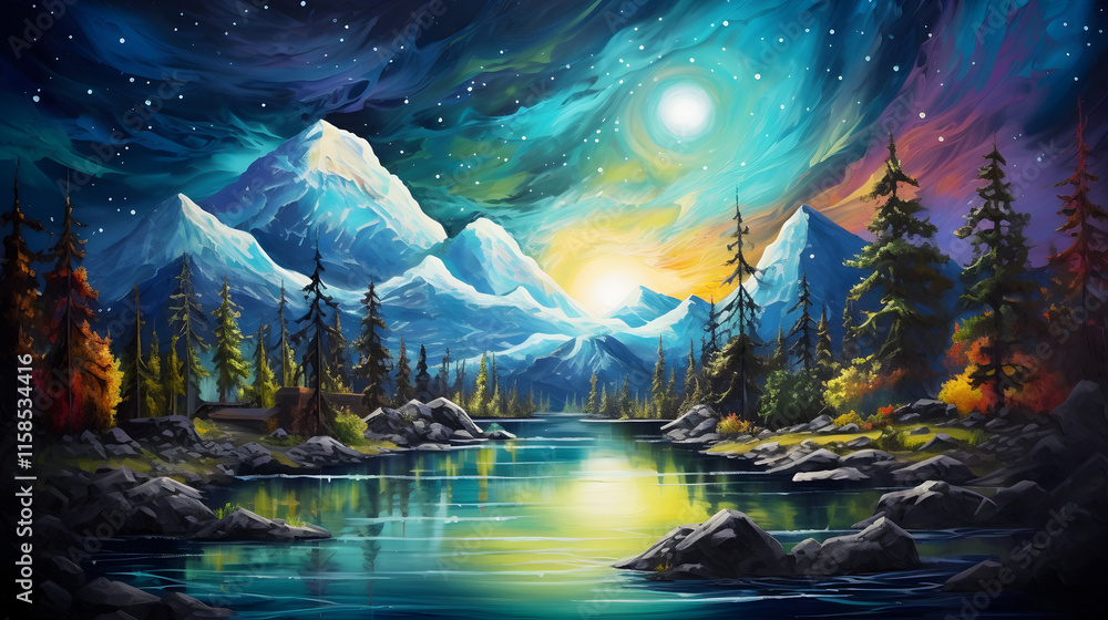 Obraz premium Digital trippy water painting of nature graphics poster background