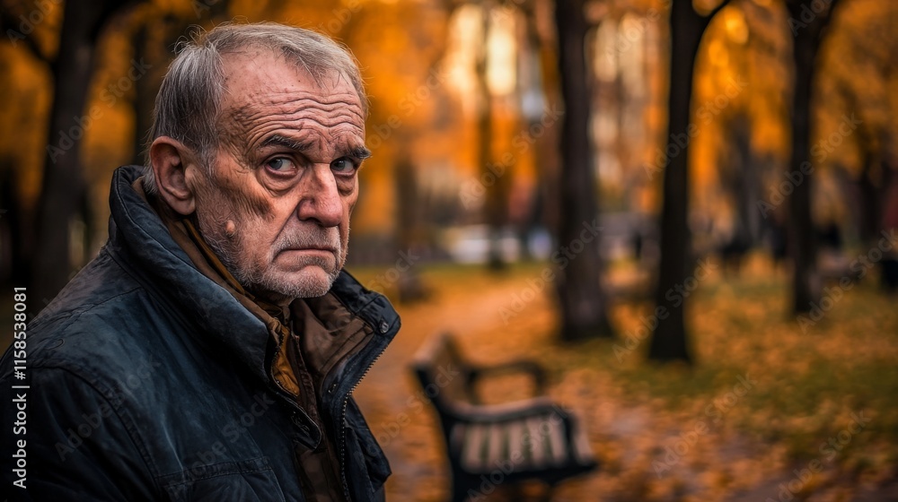 Elderly person standing alone, looking confused and uncertain, capturing the vulnerability and challenges faced by the aging population in modern society. Elderly person standing alone, looking confused and uncertain, capturing the vulnerability and challenges faced by the aging population in modern society.