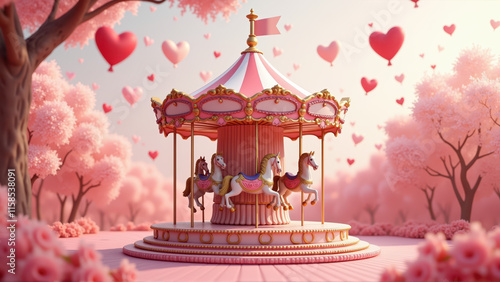 Pink Carousel, Valentine's Day, Romantic - Pastel colors