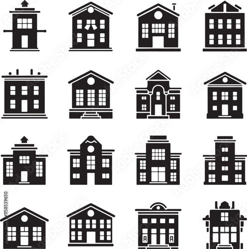 Collection of vintage building silhouettes architectural icons