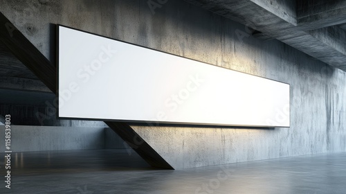 Blank billboard mockup in a modern concrete interior.