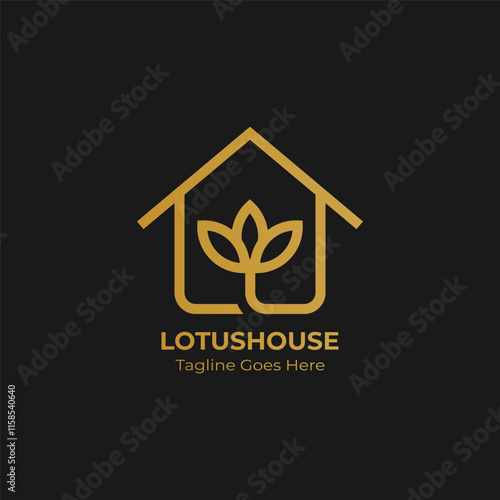 Lotus house logo design. Vector illustration of lotus and house linear for spa or real estate.