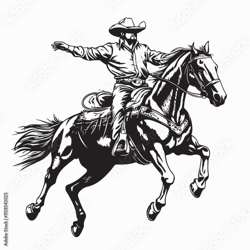 Rodeo Cowboy image vector. Western rodeo riding horse Image vector. 