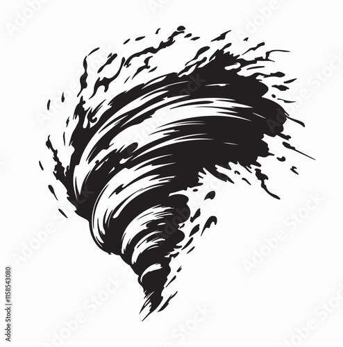 Tornado Vector Image. Black and white tornado illustration on white background.
