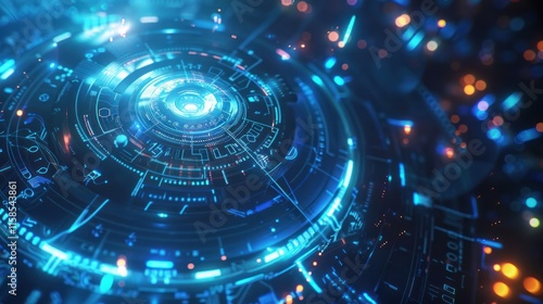 Abstract Futuristic Technology Interface: Digital Circular HUD Design