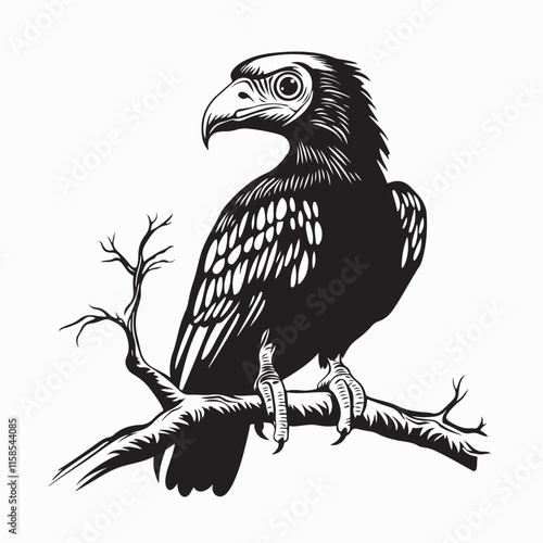 Vulture Perched on a Branch image vector. Vulture Perched Branch Carefully Watching Prey image vector.