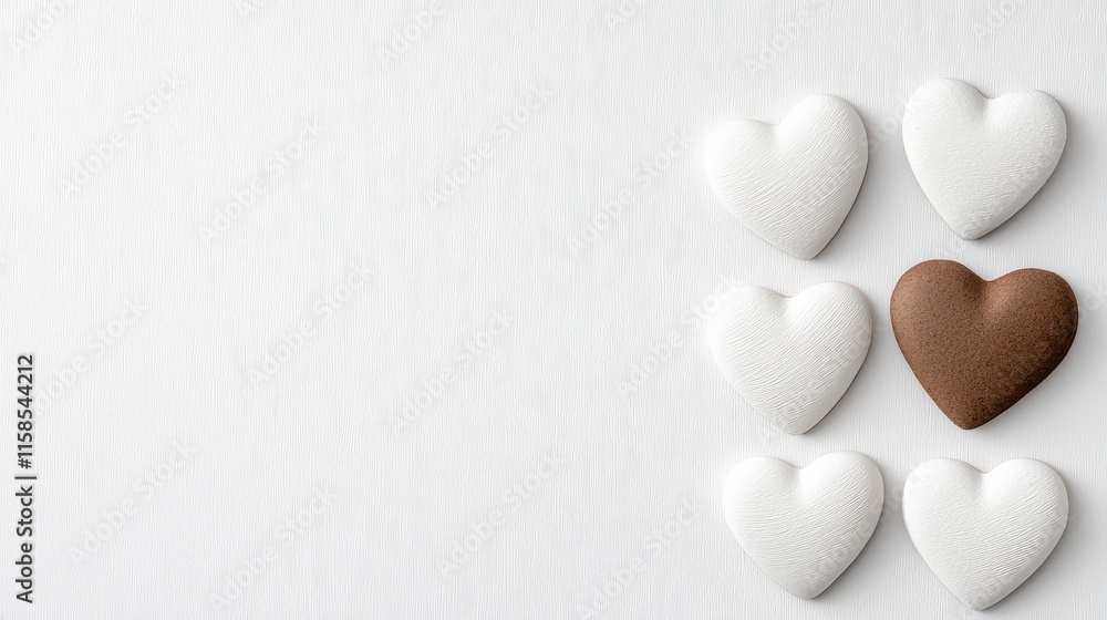 Obraz premium Heart-shaped candies in white and brown on a light background, symbolizing love.
