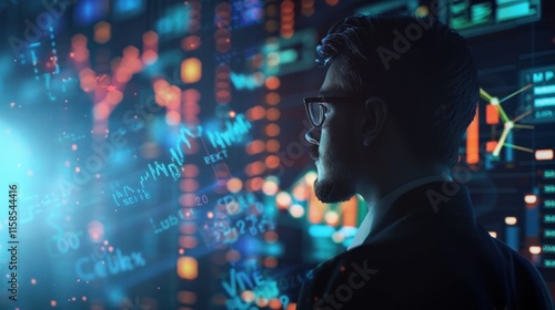 Analyst Studying Data, Futuristic Business Intelligence