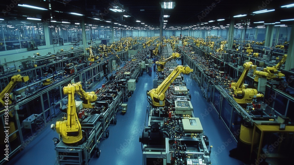 Fototapeta premium High-Tech Robotics: Automated Arms Assembling Electronics Components