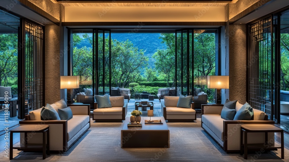 Luxurious living room with mountain view. Luxurious living room with mountain view.