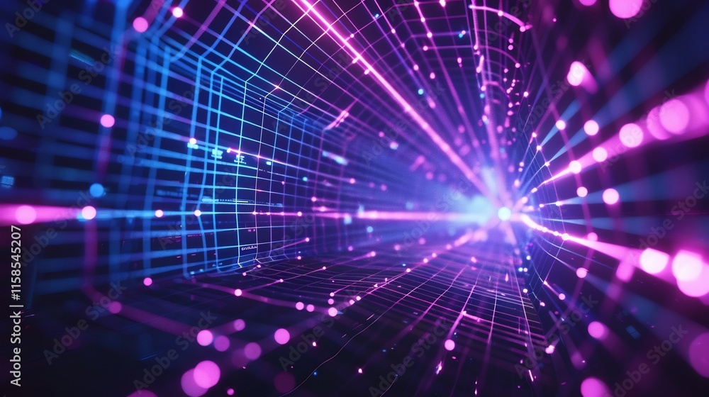 Abstract Digital Tunnel: Neon Lights and Grids in Cyberspace Abstract Digital Tunnel: Neon Lights and Grids in Cyberspace