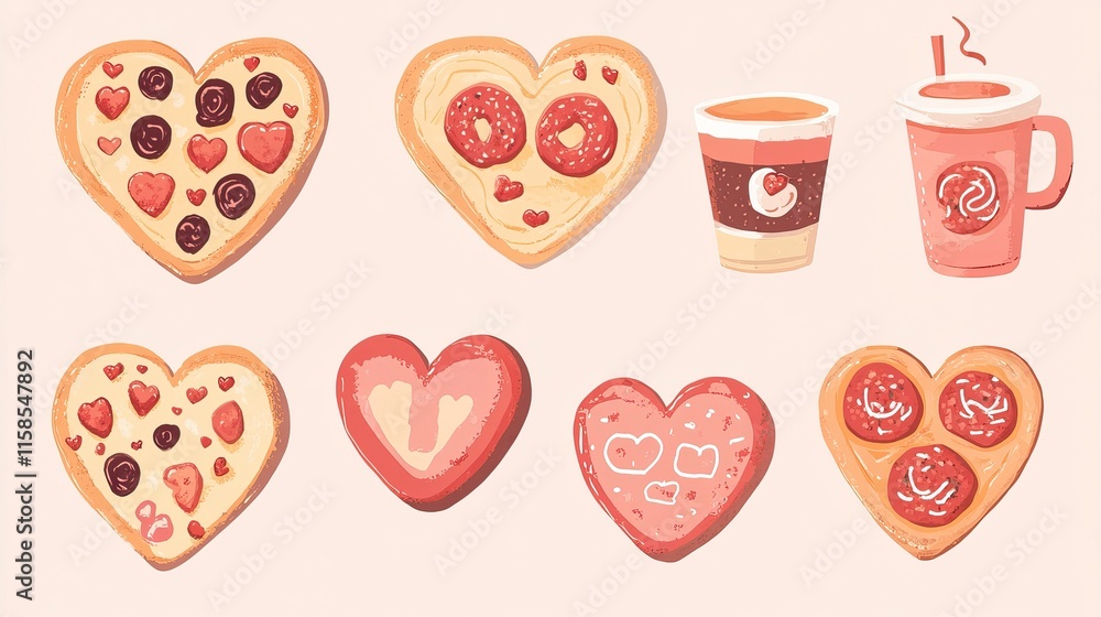 Valentine’s Heart-Shaped Food Graphic Elements Set, Heart-Shaped Food and Drinks,Valentine’s Day, Day of Love Valentine’s Heart-Shaped Food Graphic Elements Set, Heart-Shaped Food and Drinks,Valentine’s Day, Day of Love
