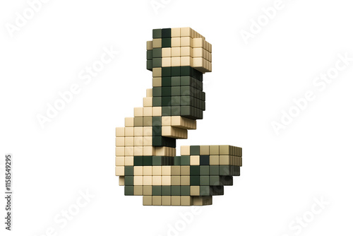 Green and brown army style pixel art interrogation mark. High definition 3D rendering retro electronic concept font. photo