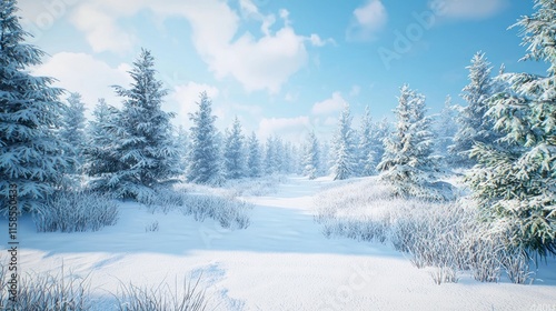 Wallpaper Mural Snowy winter forest scene with sunlit path. Torontodigital.ca