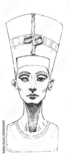 Elegant sketch of Queen Nefertiti, capturing the timeless beauty of ancient Egypt. Perfect for historical and cultural projects.