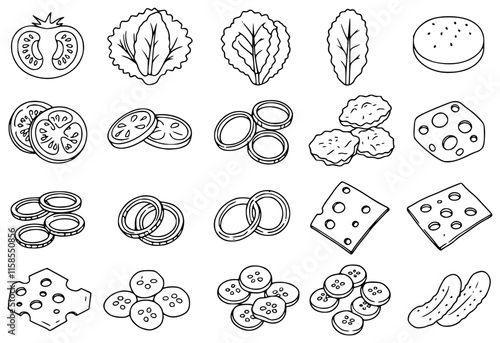 Vector web icon set of food ingredients and garnishes for cuisine