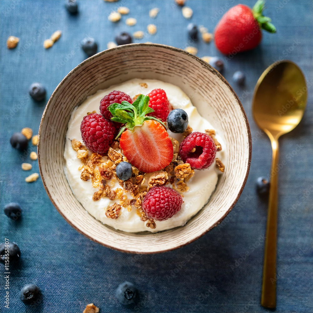 Vibrant Fromage Blanc Bowl with Fresh Red Fruits Vibrant Fromage Blanc Bowl with Fresh Red Fruits