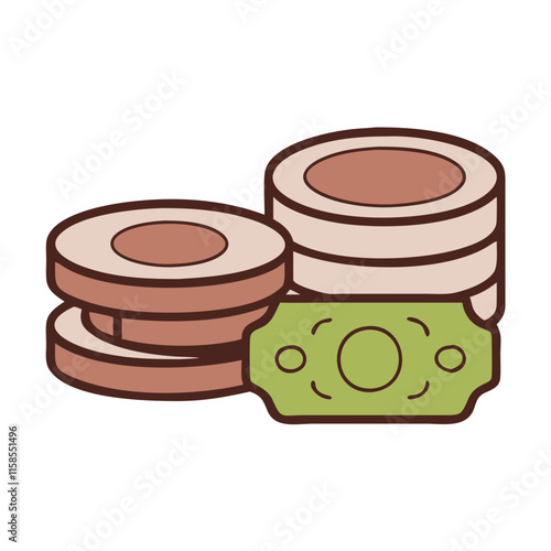Stacked coins and banknotes illustration