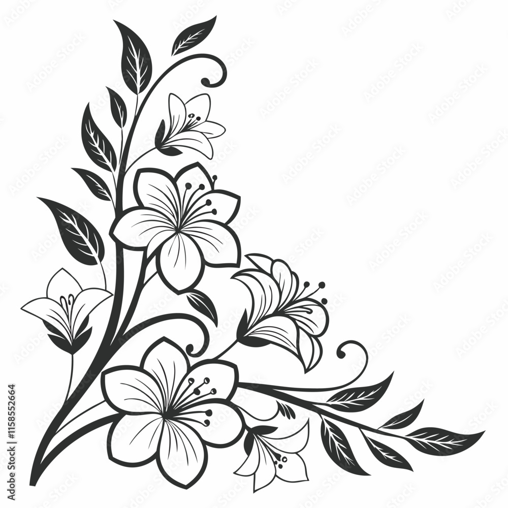 Abstract Flower Corner Illustration - White Background, Art & Illustration Abstract Flower Corner Illustration - White Background, Art & Illustration