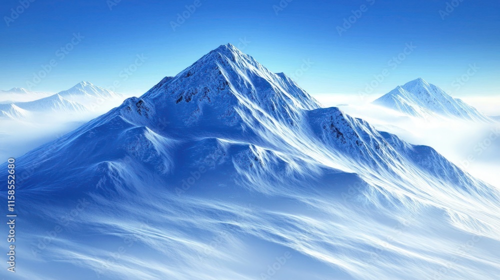Majestic snow-capped mountains above clouds. Majestic snow-capped mountains above clouds.