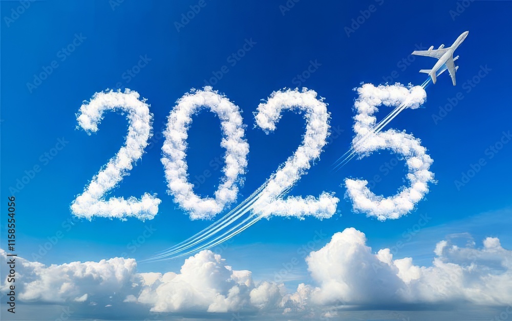 A bright blue sky featuring the year A bright blue sky featuring the year