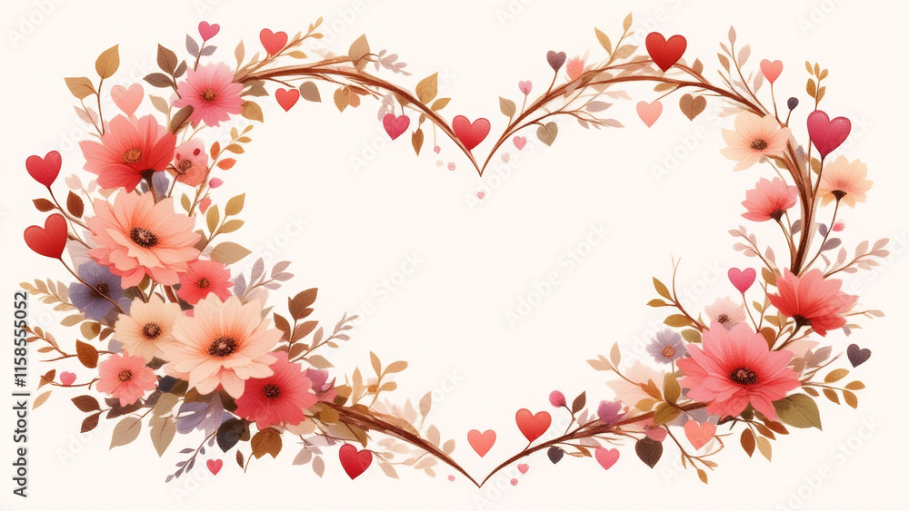 Illustration of love with floral designs, hearts, and a touch of elegance. Illustration of love with floral designs, hearts, and a touch of elegance.