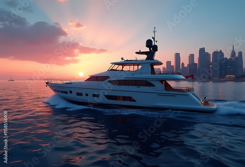 Extremely detailed and realistic high resolution 3D image of a luxury super yacht with a helicopter, a swimming pool and a jacuzzi
 photo