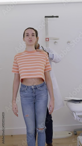 Professional healthcare worker performing detailed posture assessment, analyzing spine alignment and potential musculoskeletal conditions in clinical environment