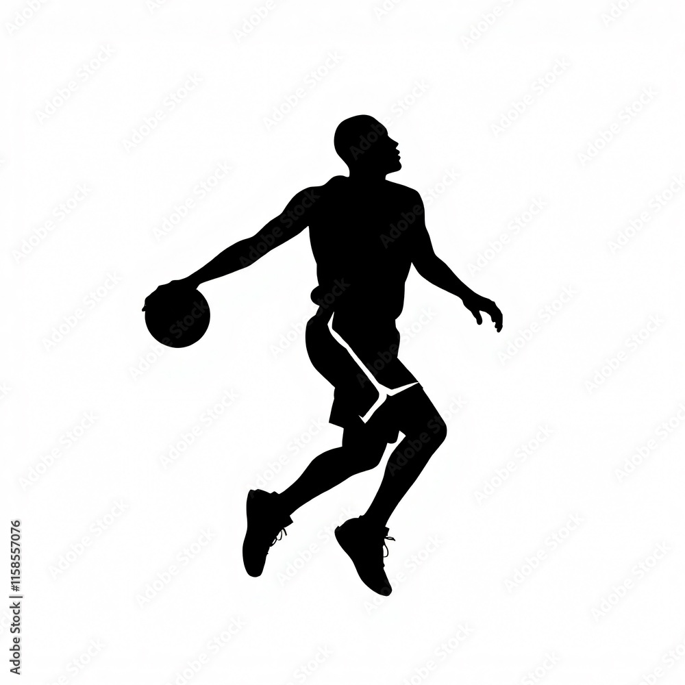 Dynamic Silhouette of a Basketball Player in Mid-Air Dynamic Silhouette of a Basketball Player in Mid-Air