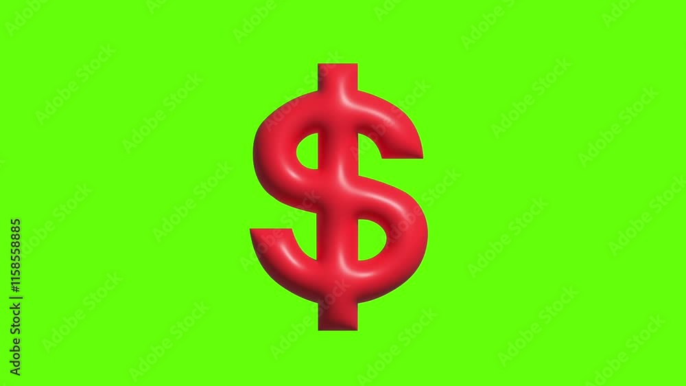 Red dollar icon animation on green screen background 