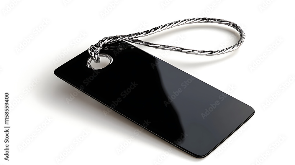 Fototapeta premium A black tag with a silver chain hanging from it. generated using AI