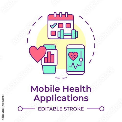 Mobile health applications multi color concept icon. Smartphone based tools for medicine. Telehealth technology. Round shape line illustration. Abstract idea. Graphic design. Easy to use in booklet