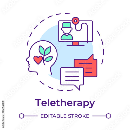 Teletherapy multi color concept icon. Mental health and counseling services. Application of telehealth. Round shape line illustration. Abstract idea. Graphic design. Easy to use in presentation