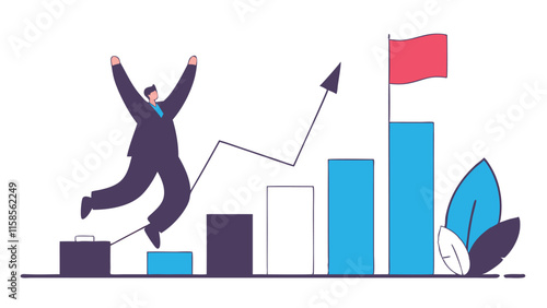 Dynamic Illustration of a Businessman Achieving Goals with Determination