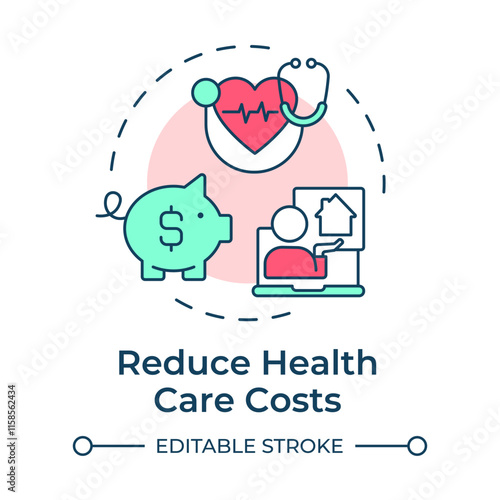 Reduce health care costs multi color concept icon. Lower prices for medical service. Benefit of telehealth. Round shape line illustration. Abstract idea. Graphic design. Easy to use in booklet