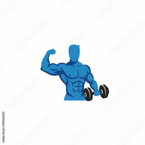 Muscular bodybuilders and fitness vector logos.