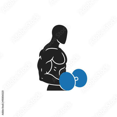 Muscular bodybuilders and fitness vector logos.