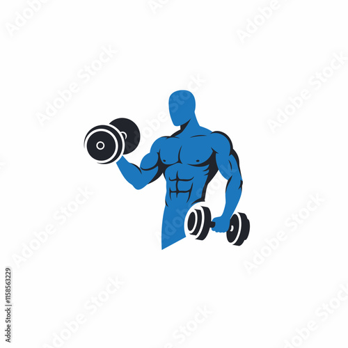 Muscular bodybuilders and fitness vector logos.
