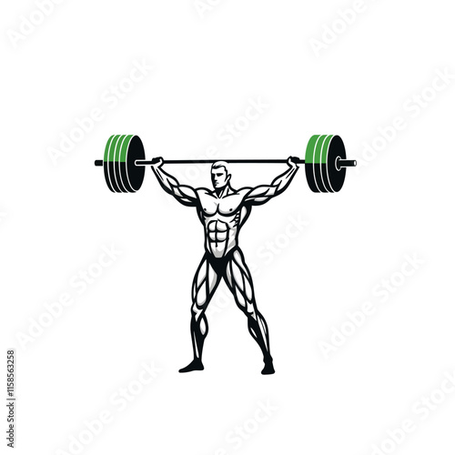 Muscular bodybuilders and fitness vector logos.