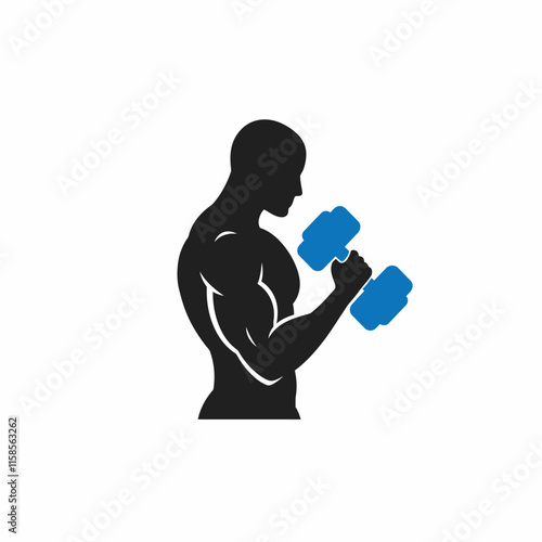 Muscular bodybuilders and fitness vector logos.