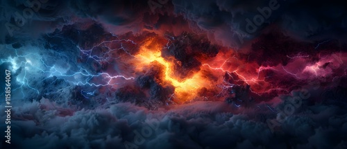 Wallpaper Mural Dramatic Thunderstorm with Intense Lightning and Colorful Cloud Patterns in a Dark Sky Torontodigital.ca